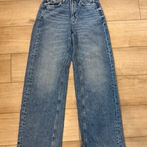 American Eagle Super High Rise Baggy Wide Leg Jeans Raw Hem Size 00